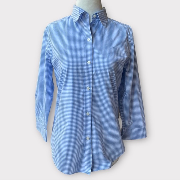 Ralph Lauren Shirt XS 100% Cotton Button Up 3/4 Sleeve Blue White Gingham Checks - Picture 1 of 11